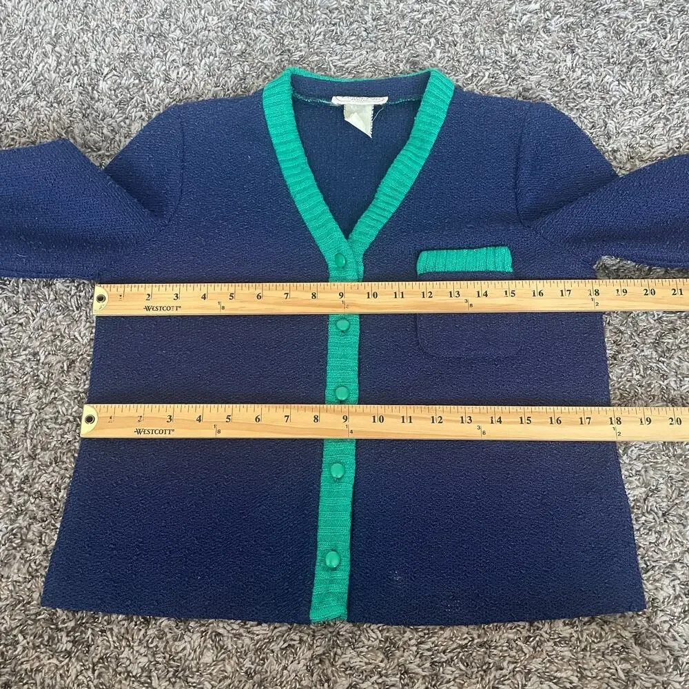 Vintage Skirt Set Size Small Navy Blue Knit Cardigan Retro Minimal Academia Twee